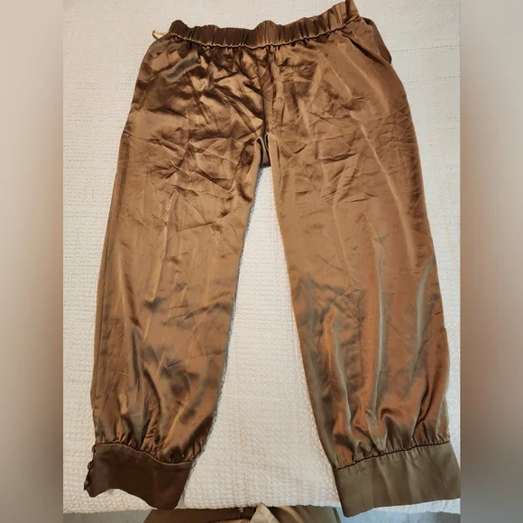 Ryegrass Women's Brown Satin Elastic Waist Joggers Athleisure Cuffed Hem NEW XXL - Picture 10 of 10